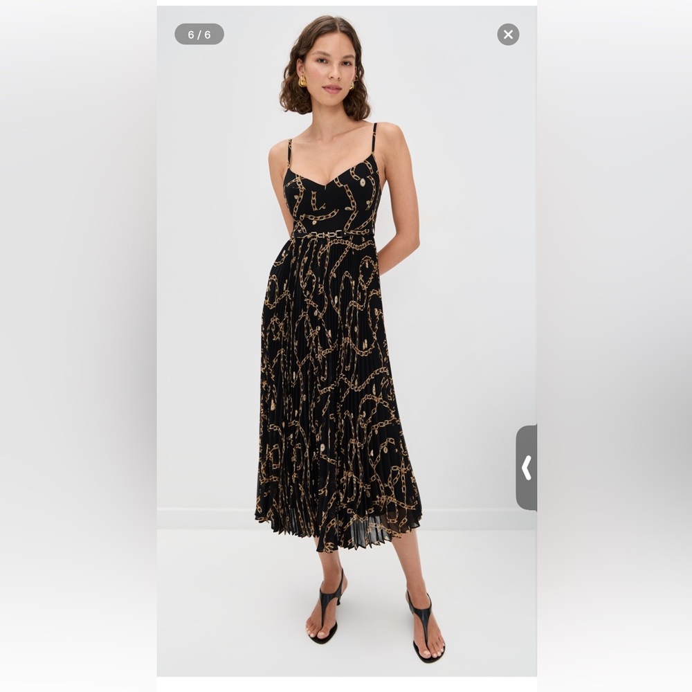 Zimmermann Sunray Pleated Picnic Midi Dress Black Chain-Print Spaghetti Strap 1 - Picture 3 of 16